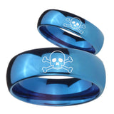 Bride and Groom Skull Dome Blue Tungsten Carbide Promise Ring Set