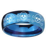 8mm Multiple Skull Dome Blue Tungsten Carbide Wedding Band Ring