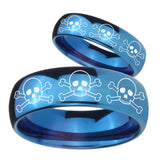 Bride and Groom Multiple Skull Dome Blue Tungsten Wedding Engraving Ring Set