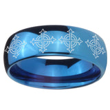 8mm Multiple Crosses Dome Blue Tungsten Carbide Mens Engagement Band