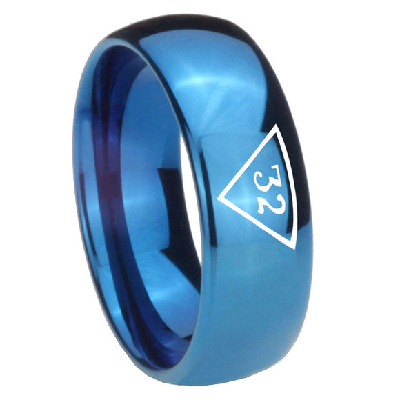 8mm Masonic 32 Triangle Freemason Dome Blue Tungsten Carbide Wedding Engraving Ring