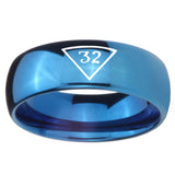 8mm Masonic 32 Triangle Freemason Dome Blue Tungsten Carbide Wedding Engraving Ring