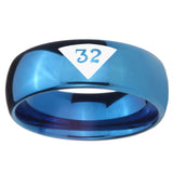 8mm Masonic 32 Triangle Design Freemason Dome Blue Tungsten Carbide Wedding Engraving Ring