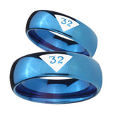 Bride and Groom Masonic 32 Triangle Design Freemason Dome Blue Tungsten Carbide Custom Mens Ring Set