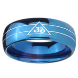 8mm Masonic 32 Duo Line Freemason Dome Blue Tungsten Carbide Wedding Engraving Ring