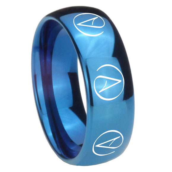 8mm Atheist Design Dome Blue Tungsten Wedding Engagement Ring