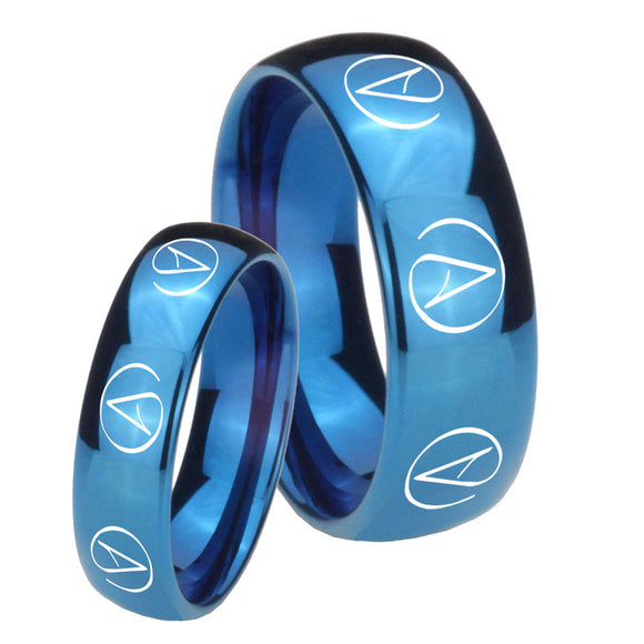 His and Hers Atheist Design Dome Blue Tungsten Bands Ring Set
