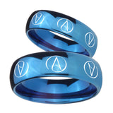 His and Hers Atheist Design Dome Blue Tungsten Bands Ring Set
