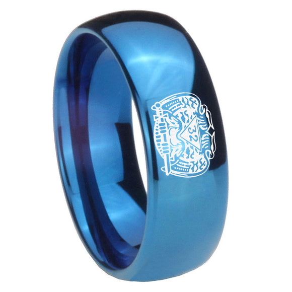 8mm Masonic 32 Degree Freemason Dome Blue Tungsten Carbide Wedding Engraving Ring