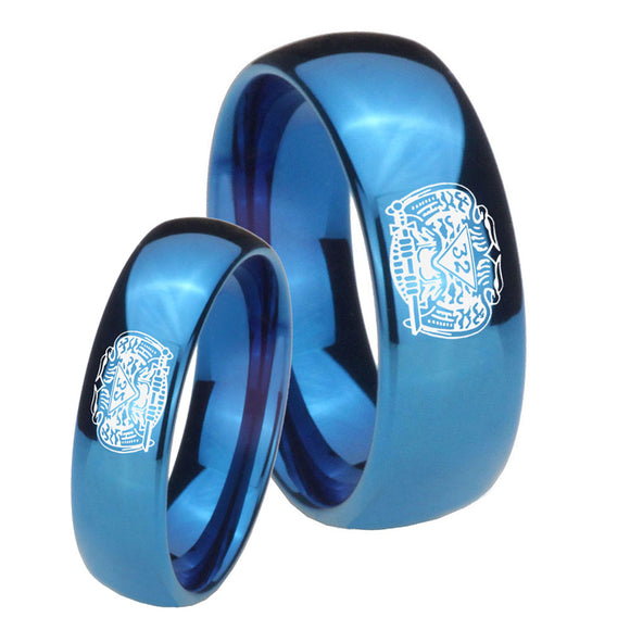 Bride and Groom Masonic 32 Degree Freemason Dome Blue Tungsten Carbide Custom Mens Ring Set