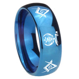 8mm Masonic Shriners Dome Blue Tungsten Carbide Mens Wedding Band