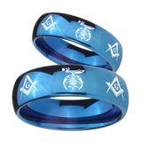 Bride and Groom Masonic Shriners Dome Blue Tungsten Men's Wedding Ring Set