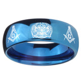 8mm Masonic 32 Design Dome Blue Tungsten Carbide Mens Ring Personalized