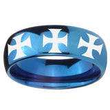 8mm Multiple Maltese Cross Dome Blue Tungsten Carbide Wedding Engraving Ring