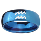 8mm Aquarius Horoscope Dome Blue Tungsten Carbide Custom Mens Ring