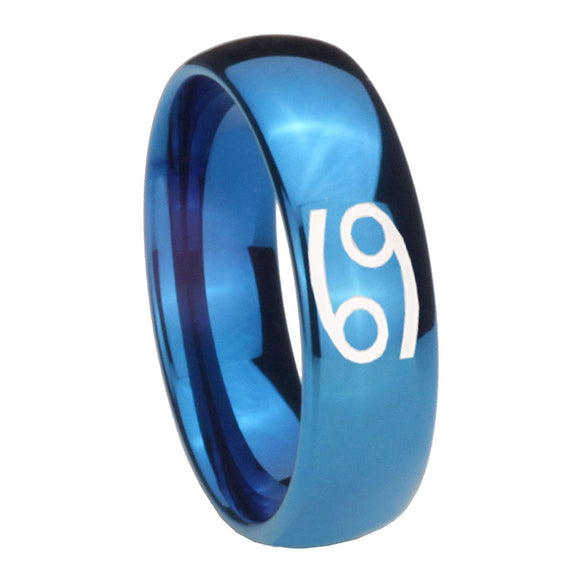 8mm Cancer Horoscope Dome Blue Tungsten Carbide Engagement Ring