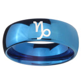 8mm Capricorn Zodiac Dome Blue Tungsten Carbide Engraved Ring