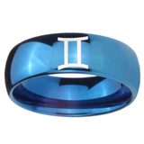 8mm Gemini Zodiac Dome Blue Tungsten Carbide Mens Anniversary Ring