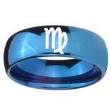 8mm Virgo Zodiac Dome Blue Tungsten Carbide Men's Engagement Ring