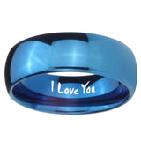 8mm I Love You Dome Blue Tungsten Carbide Wedding Bands Ring
