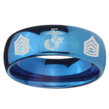 8mm Marine Army Sergeant Dome Blue Tungsten Carbide Mens Ring Engraved