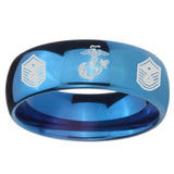 8mm Marine Chief Master Sergeant  Dome Blue Tungsten Carbide Custom Ring for Men