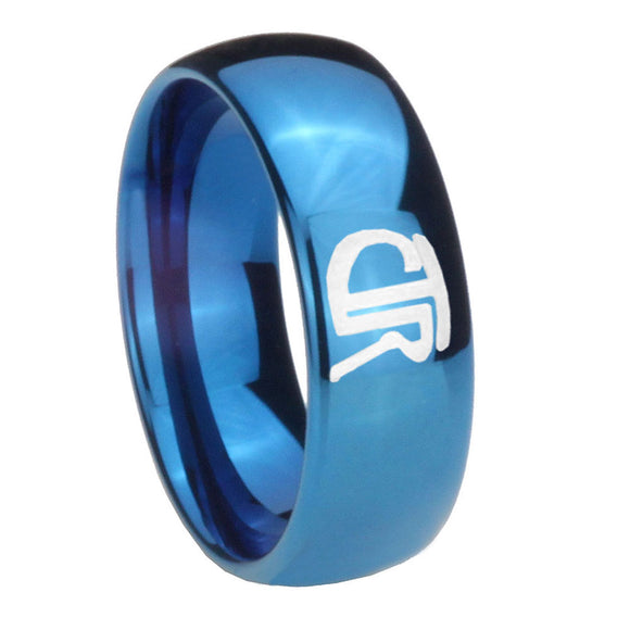 8mm CTR Dome Blue Tungsten Carbide Mens Anniversary Ring