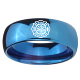 8mm Fire Department Dome Blue Tungsten Carbide Men's Band Ring