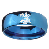 8mm Fireman Dome Blue Tungsten Carbide Mens Wedding Ring