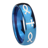 8mm Fish & Cross Dome Blue Tungsten Carbide Custom Ring for Men