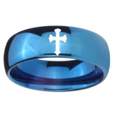 8mm Flat Christian Cross Dome Blue Tungsten Carbide Engagement Ring