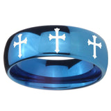 8mm Multiple Christian Cross Dome Blue Tungsten Carbide Anniversary Ring