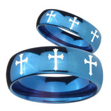 His Hers Multiple Christian Cross Dome Blue Tungsten Custom Ring for Men Set