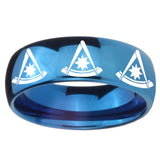 8mm Multiple Pester Master Masonic Dome Blue Tungsten Carbide Men's Ring