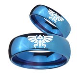 Bride and Groom Zelda Skyward Sword Dome Blue Tungsten Anniversary Ring Set