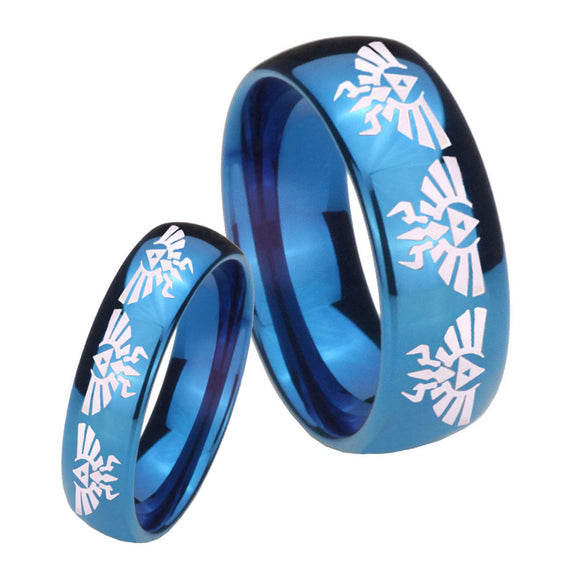 His Hers Multiple Zelda Skyward Sword Dome Blue Tungsten Anniversary Ring Set