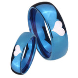 Bride and Groom Heart Dome Blue Tungsten Carbide Rings for Men Set