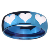 8mm Multiple Heart Dome Blue Tungsten Carbide Wedding Engagement Ring