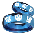 Bride and Groom Transformers Autobot Decepticon Dome Blue Tungsten Promise Ring Set