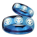 Bride and Groom Multiple Skull Dome Blue Tungsten Carbide Custom Mens Ring Set