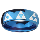 8mm Multiple Zelda Triforce Dome Blue Tungsten Carbide Mens Wedding Band