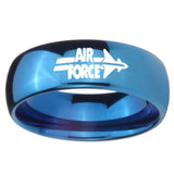 8MM Glossy Blue Dome Air Force Tungsten Carbide Laser Engraved Ring