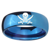 8mm Skull Pirate Dome Blue Tungsten Carbide Wedding Engagement Ring