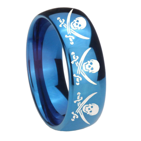 8mm Multiple Skull Pirate Dome Blue Tungsten Carbide Mens Engagement Ring