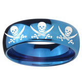 8mm Multiple Skull Pirate Dome Blue Tungsten Carbide Mens Engagement Ring