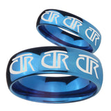 Bride and Groom Multiple CTR Dome Blue Tungsten Carbide Wedding Band Ring Set