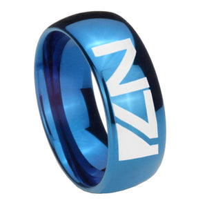 8mm N7 Design Dome Blue Tungsten Carbide Men's Wedding Band