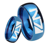 8mm N7 Design Dome Blue Tungsten Carbide Men's Wedding Band