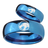 Bride and Groom Thundercat Dome Blue Tungsten Wedding Engagement Ring Set