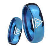 8mm Deathly Hallows Dome Blue Tungsten Carbide Men's Engagement Ring